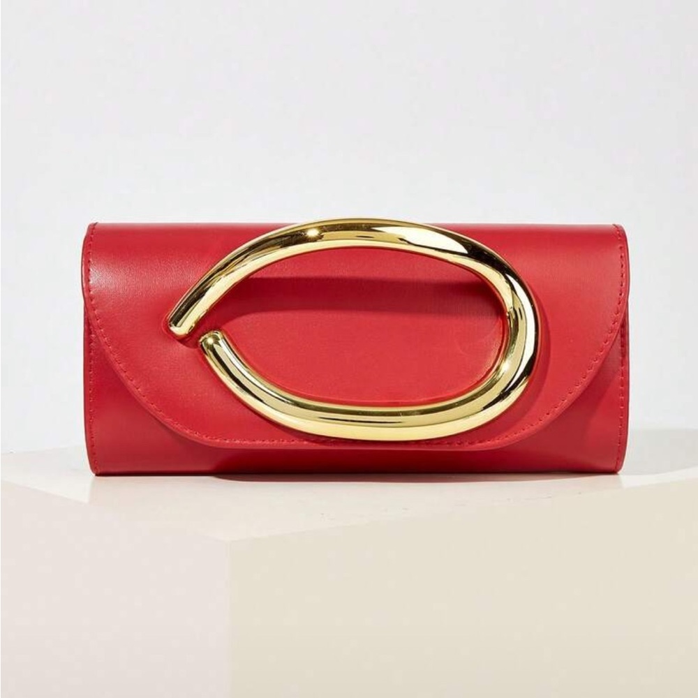 Red Clutch with Gold Oval Accent